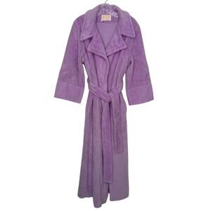 Vintage 70s Sears Lilac Plush Robe At Home Wear Belted Long Lounge medium